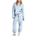 thumbnail image 1 of Timegard Womens Outfits 2 Piece Long Sleeve Round Neck Tops Cinch Bottom Drawstring Pants with Pockets Sets, 1 of 7