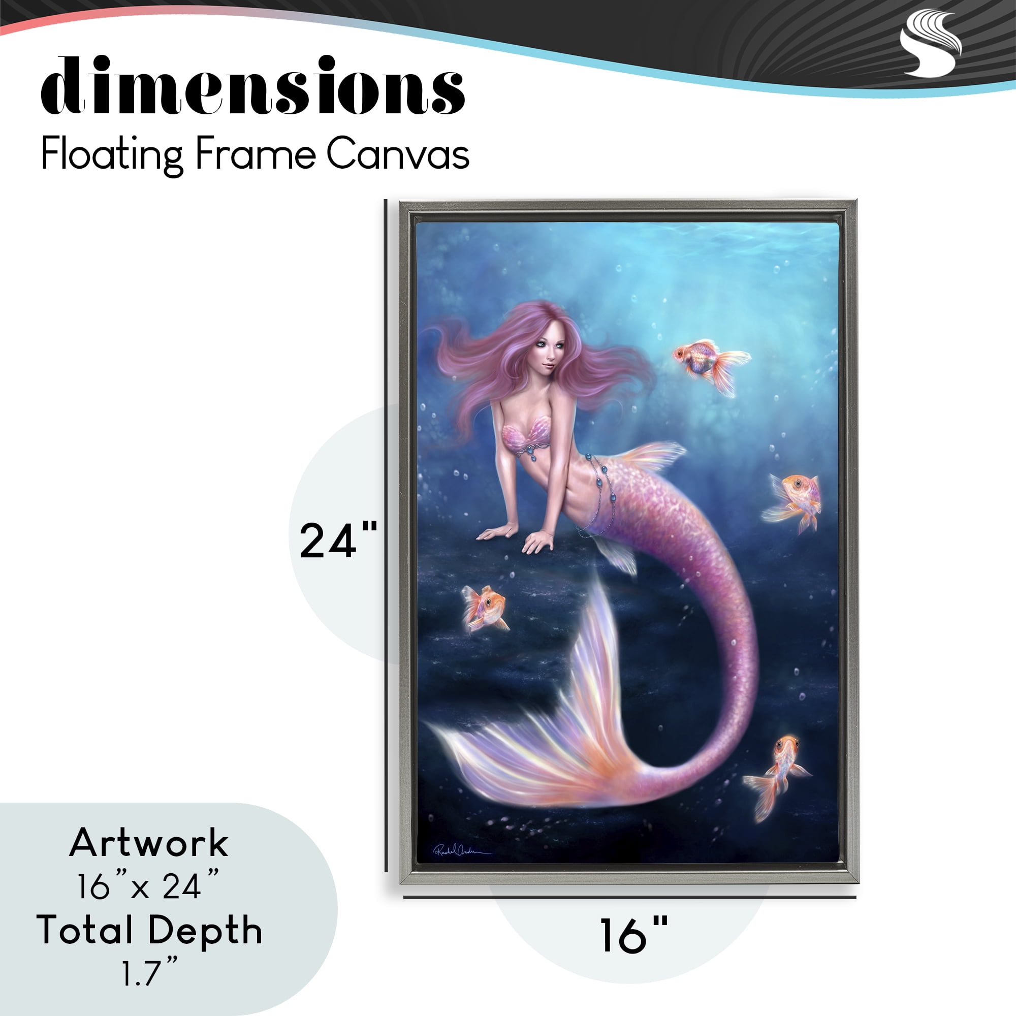 Aurelia Mermaid & Fish Gray Framed Floater Canvas Wall Art, design by Rachel Anderson