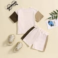 thumbnail image 3 of Kaprioy Toddler Boys Clothes Baby Boy Outfit Sets Kids Waffle Color Block Raglan Sleeve Tee & Solid Shorts Set,2-Piece Summer Kids Boys Outfit Sets, 3 of 7