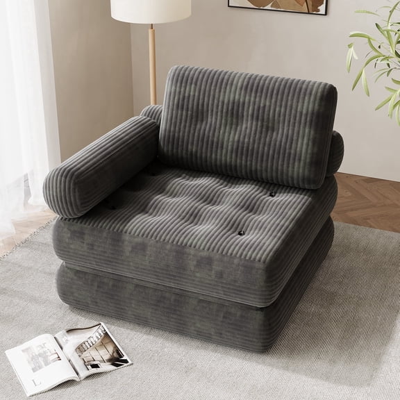 Richryce Single Size Convertible Sleeper Sofa Bed, 5-in-1 Folding Floor Mattress with Removable Armrest, Futon Chair & Couch in a Box for Dorm Room Small Space, Gray