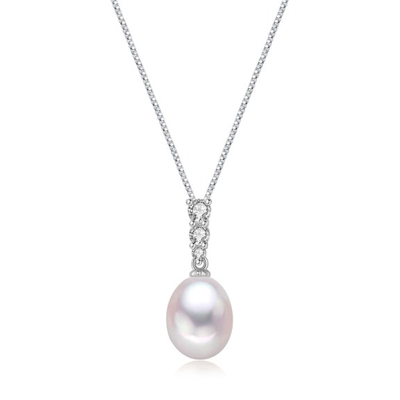 Yami 9-10mm Culture Teardrop Pearl Pendant Necklace with 925 Sterling Silver Cubic Zirconia Mother's Day Jewelry Gifts for Women