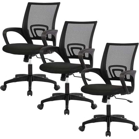 "Ergonomic Office Chair, Mid-Back Swivel Desk Chair with Breathable Backrest & Lumbar Support, Adjustable Height, Sponge Seat, Rolling Wheels, Dark Black – Ideal for Adults & Women"