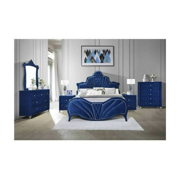 HomeStock Artistic Accomplishment Eastern King Bed in Blue Velvet
