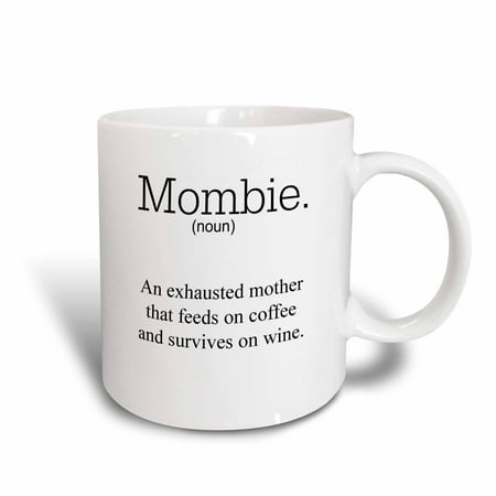 Cobalt Ceramic Mug - 3dRose mombie an exhausted mother that feeds on wine and coffee, Ceramic Mug, 15-ounce