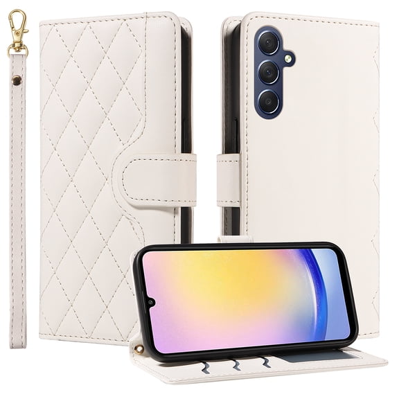 Phone Case for Samsung Galaxy A25 5G Wallet PU Leather Case with Card Slots Kickstand Shockproof Magnetic Flip Cell Phone Cover, White