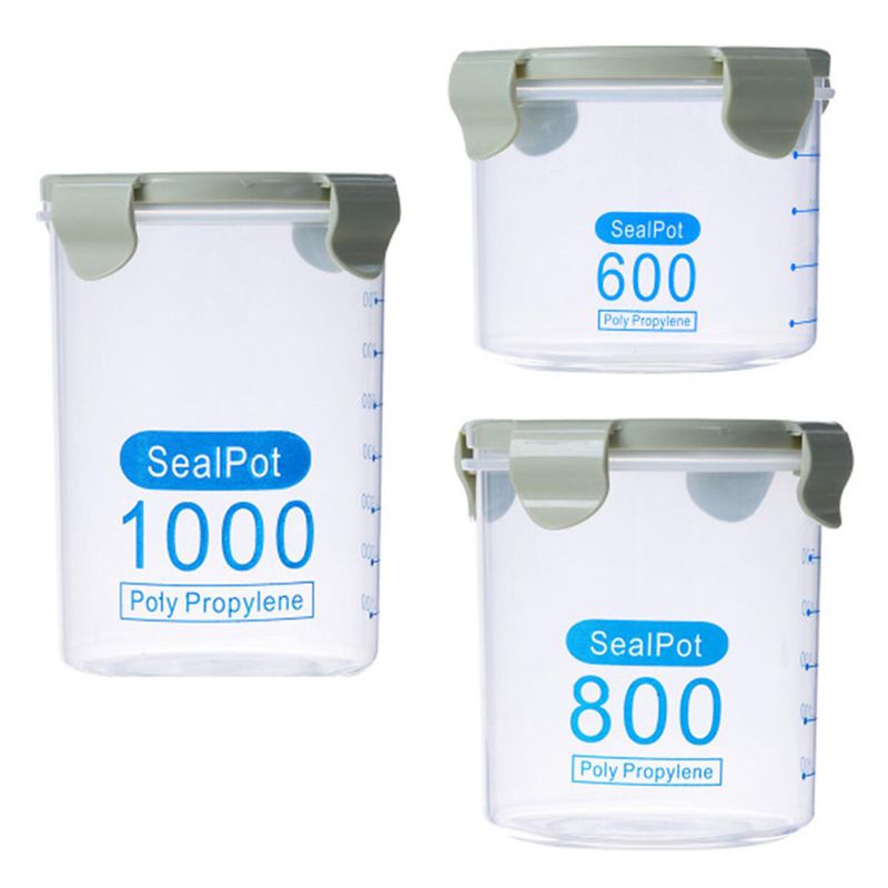 Shiyao 3pcs 600 800 1000ml Plastic Kitchen Food Container Seal Pot Tea Candy Snacks Box Cookie Jar Green Walmart Com Walmart Com