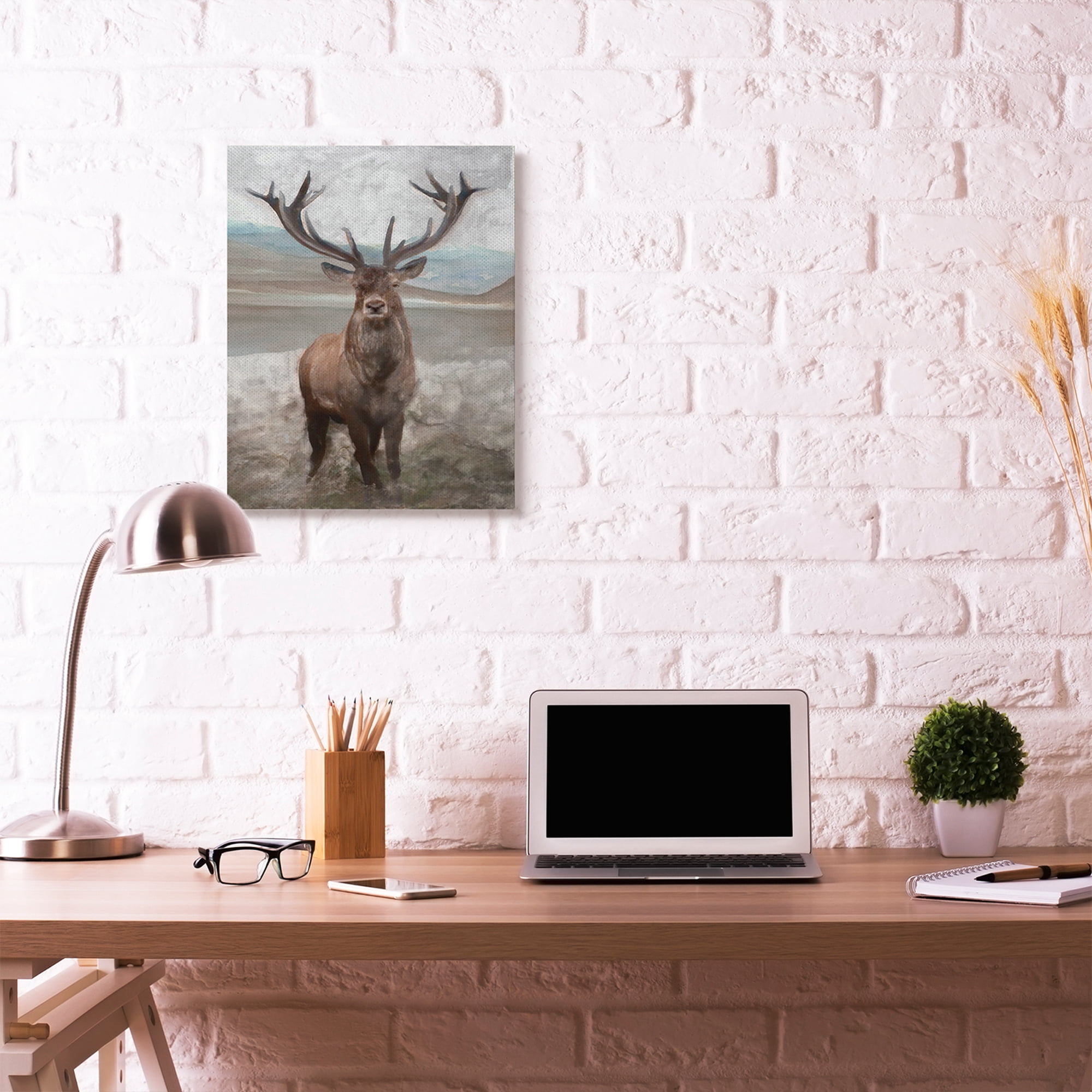 Stellar Design Studio Moose Encounter Landscape Animal Watercolor 24 in x 30 in Painting Canvas Art Print, by Stupell Home Décor