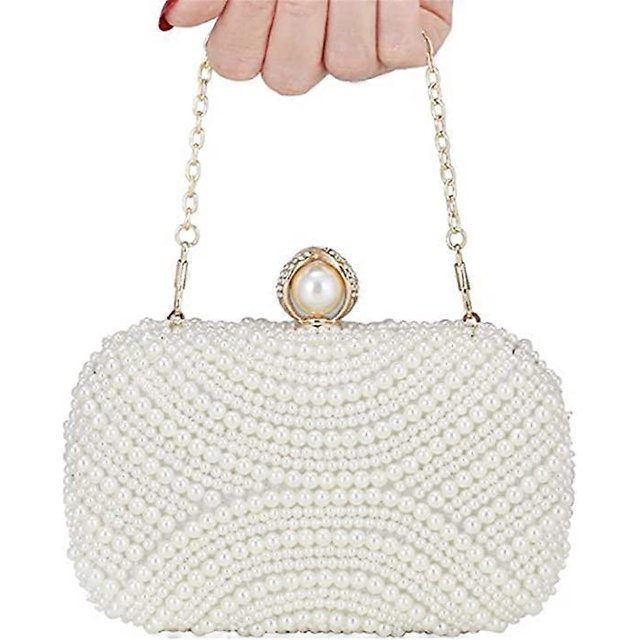 Clutch de perlas para mujer, elegante bolso de mano para fiesta o boda, bolso de hombro con 2 cadenas desmontables.