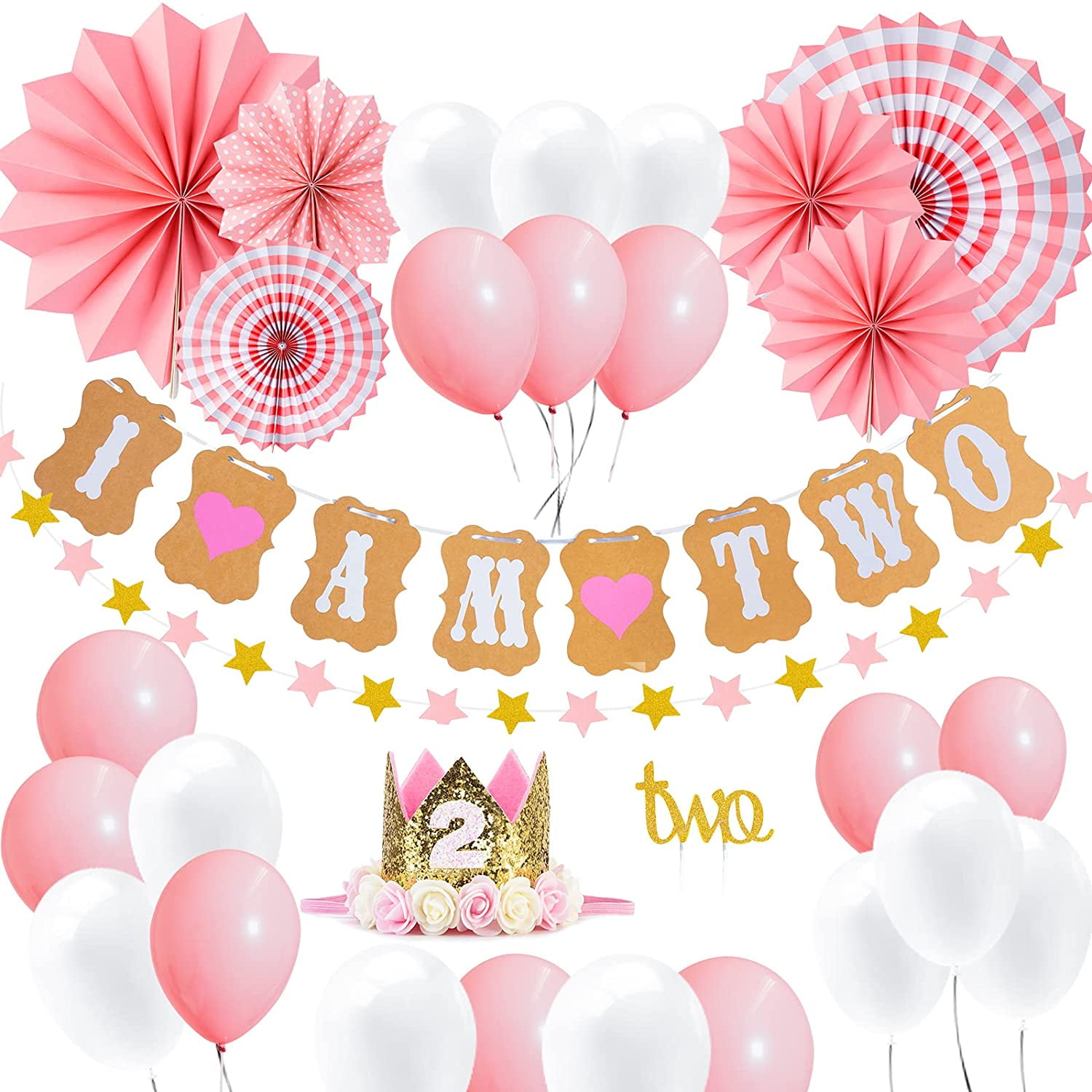2st Girl Birthday Decoration Kit, Baby Pink Theme Frist Party Set