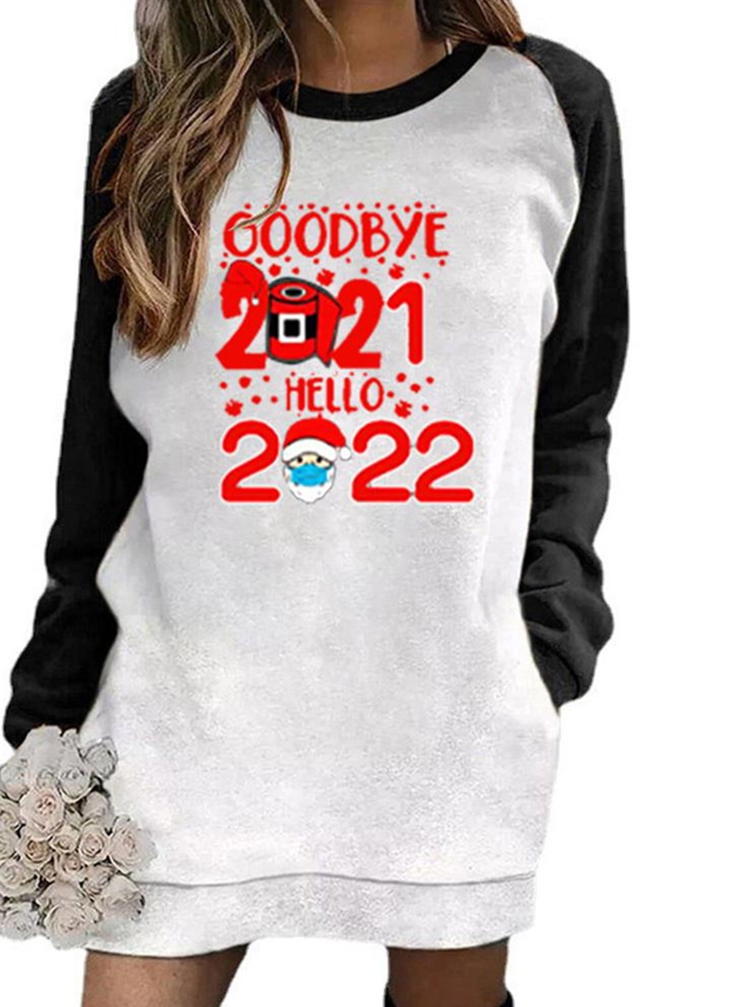 Goodbye 2021 Hello 2022 Unisex Christmas Graphic T-Shirt Women Crewneck Short Sleeve Tee Tops for Women and Men