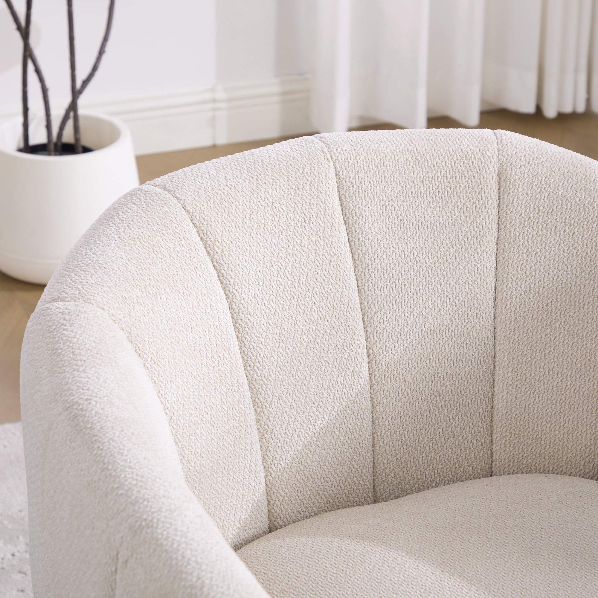 Leumius Swivel Barrel Chair with Solid Wood Base, Comfy Channel Tufted Accent Round Armchair, Single Club Sofa for Living Room Bedroom Reading Nook Corner Apartment, Beige