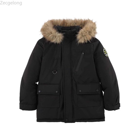 Zecgelong Large Collar Children's Down Padded Jacket Boys' Padded Jacket Mid Length Style For Girls Medium And Large Children's Thickened Hooded Jacket