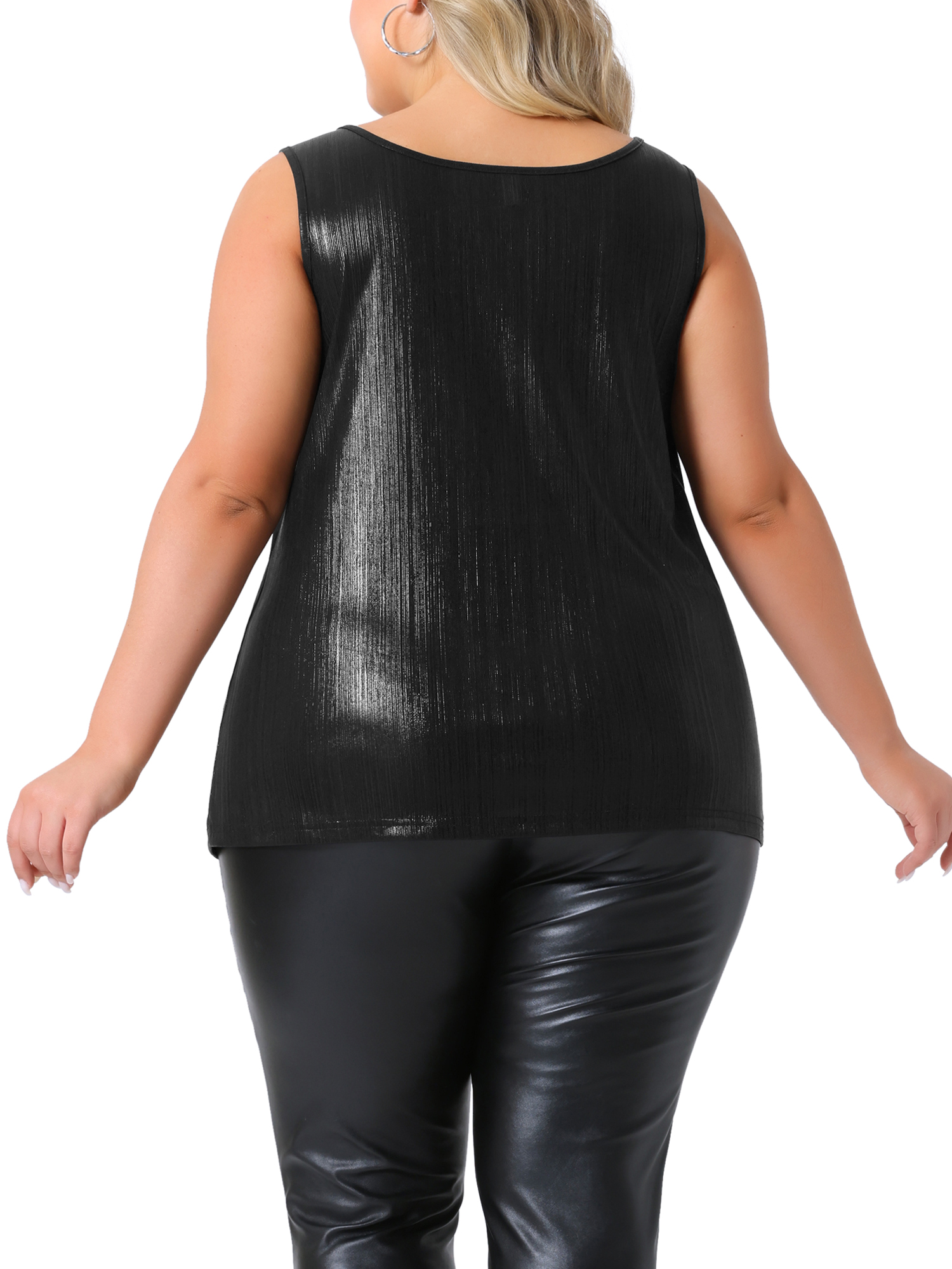 DARING DIVA Women's Plus Shiny Metallic Tank Top Sleeveless Party Blouse 3X Black