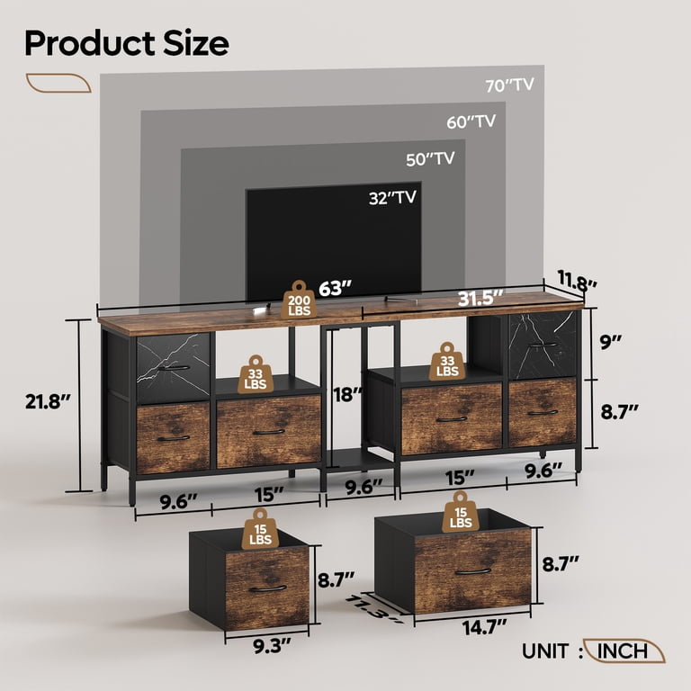 Bestier LED TV Stand for 70-Inch TV with 6 Storage Drawers photo 7