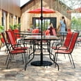 thumbnail image 3 of BizChair 5 Piece Outdoor Patio Dining Set - 55" Tempered Glass Patio Table with Umbrella Hole, 4 Red Flex Comfort Stack Chairs, 3 of 12