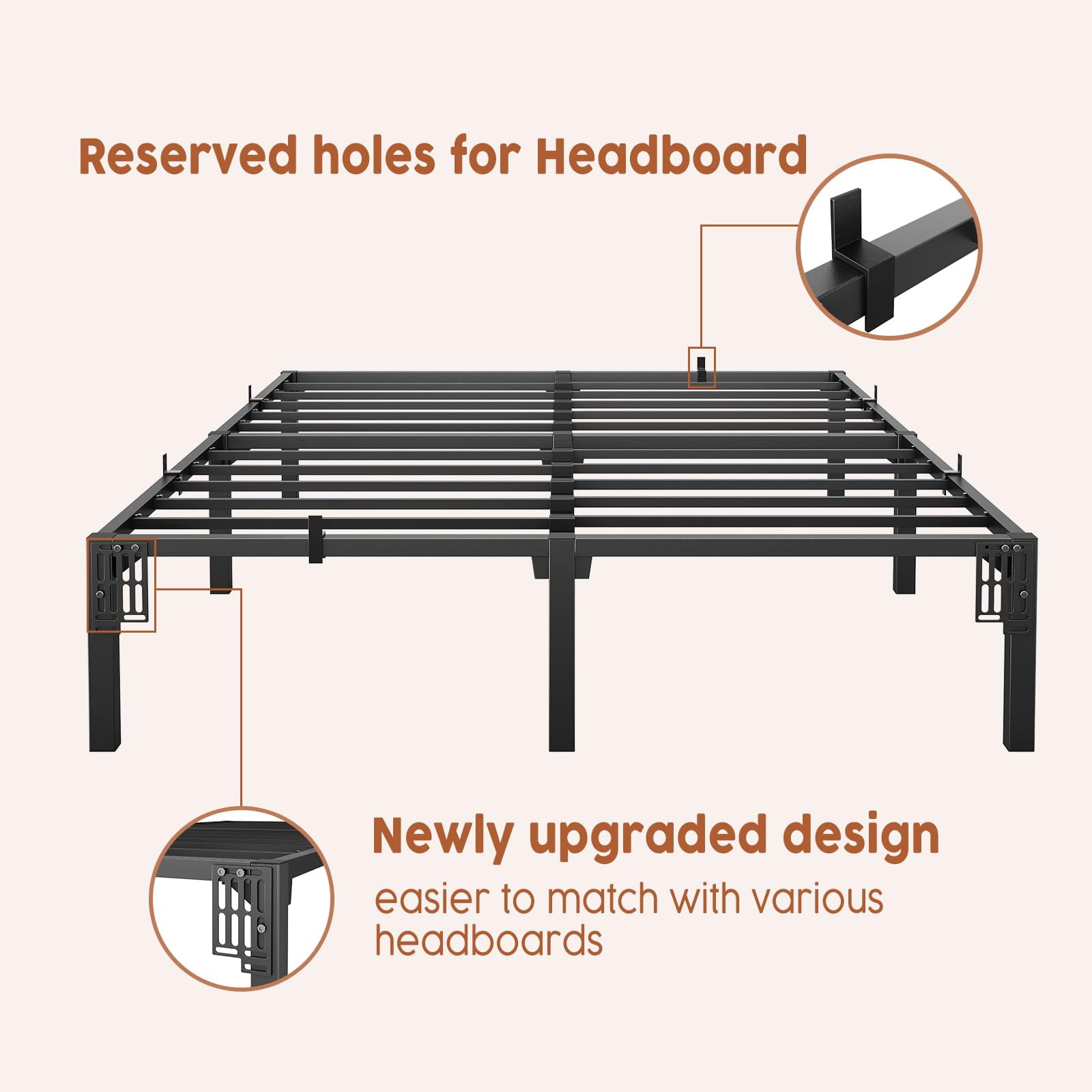 Garvee Heavy Duty Metal Platform Bed Frame - Queen Size, 16 Inch High, Reinforced Iron Slats, 800 lbs Capacity, Noise-Free, No Box Spring, Tool-Complimentary Setup, Under Bed Storage (QUEEN, 16 INCH)