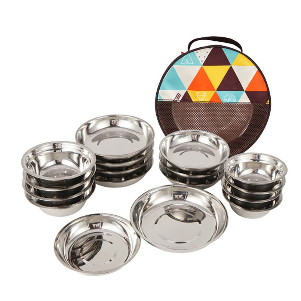 17Pieces Stainless Steel Dinner Plates Dishes Set, Round ...
