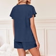 thumbnail image 6 of Short Sets for Women 2 Piece Summer Vacation V-Neck Ruffle Sleeve Pajamas Comfortable Soft Plus Size Outfits Yoga Activewear Walking Tops Navy XXL, 6 of 9