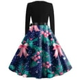 thumbnail image 5 of Christmas Dresses for Women Women's Fashion Round Casual Slim Fit Christmas Print Large Swing Long Sleeve Dress for Holiday Party,Royal Blue,M, 5 of 5
