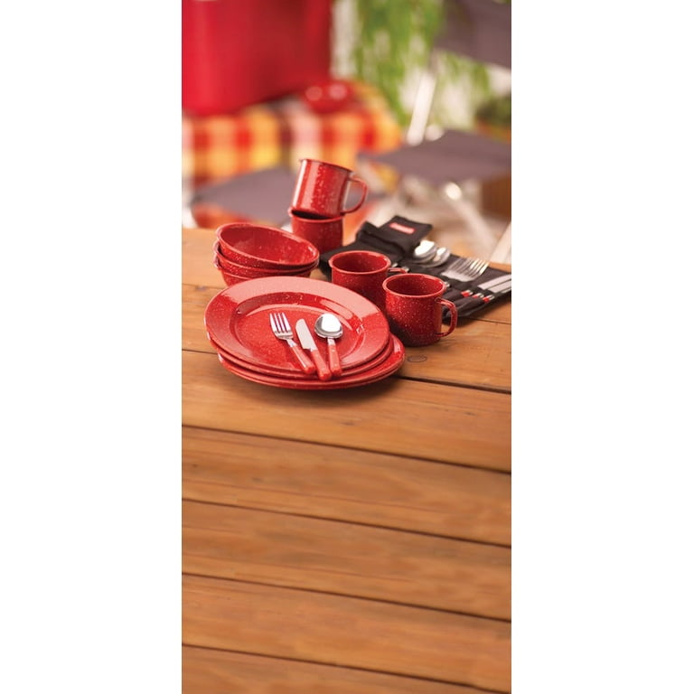 Coleman 24-Piece Enamel Camping Dinnerware Set, Dining