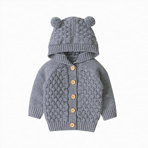 Hessimy Toddler Girls Boys Cute Jacket Bear Ear Hoodie Sweater Zip Up Teddy Fuzzy Warm Coat Baby Winter Outwear Clothes Button Cardign Pullover Knit Girls Cardigan (Grey,18-24 Months)