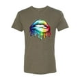 thumbnail image 2 of Wild Bobby, Colorful Neon Rainbow Biting Lips, Pop Culture, Men Premium Tri Blend Tee, Military Green, Medium, 2 of 3