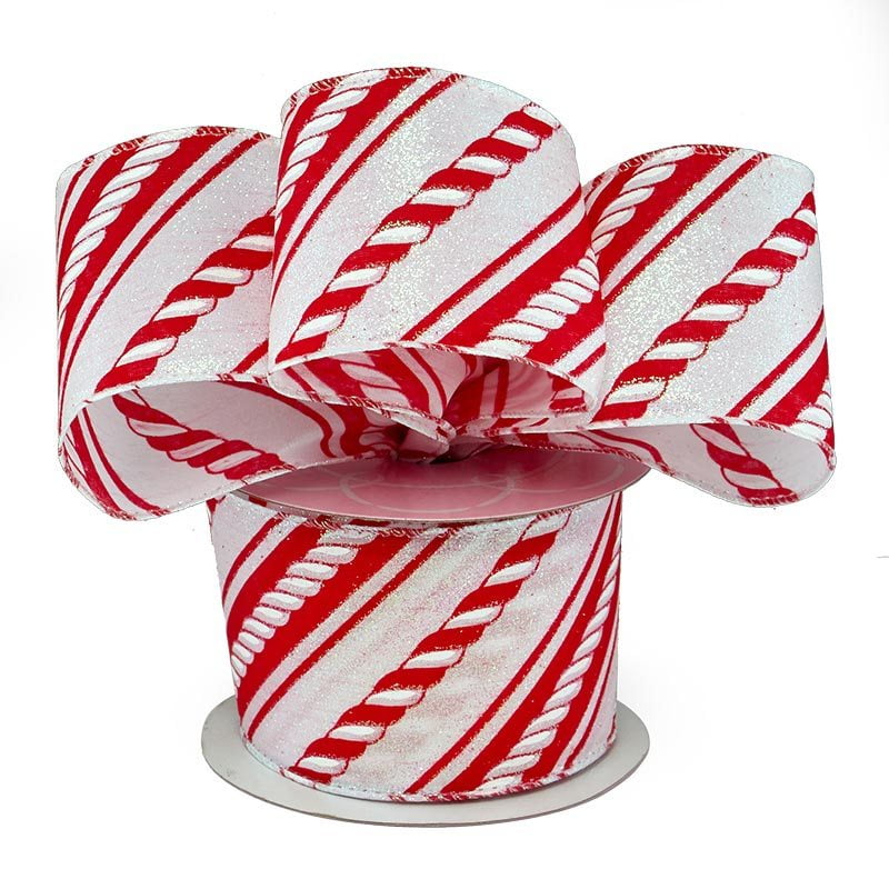 2.5 Christmas Dogs on White Ribbon ~ Candy Canes ~ Snowflakes ~ Wired Edges ~ 10 Yard Roll ~ Collies ~ Dachshunds