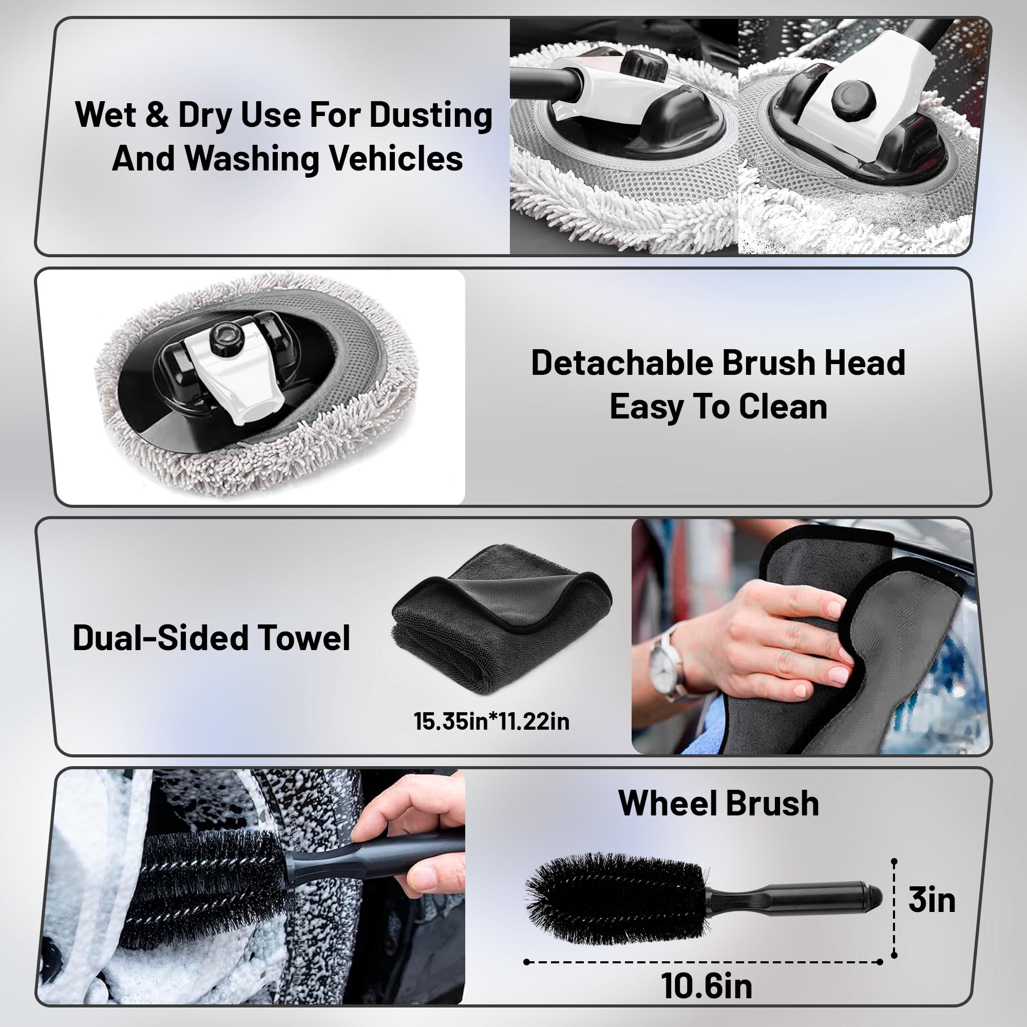 12Pcs Car Wash Cleaning Tools Kit Car Detailing Set Collapsible Bucket Sponge Towels Tire Brush Duster Complete Interior Car Care Kit