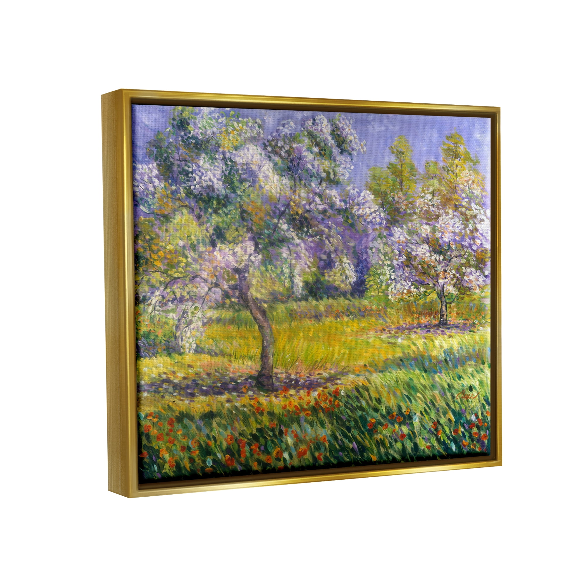 Stupell Industries Spring Blooming Trees Landscape Painting Gold Floater Framed Canvas Art Print Wall Art, 31 x 25