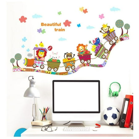 Train Wall - Mosunx Children Wall Stickers Cartoon Animal Train Decal Art Removable For Nursery Kids