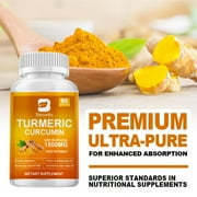 1500mg Turmeric Curcumin with Black Pepper & Ginger - Turmeric Extract with 95% Curcuminoids - Enhanced Absorption, Joint Support Supplement 90 Count