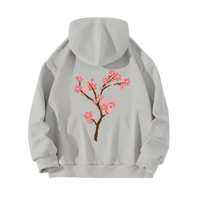 WZXFASHION Women's Back Floral Print With Drawstring Hooded Pocket Sweater Clearance Sales Today Deals Prime long sleeve pullover sweater