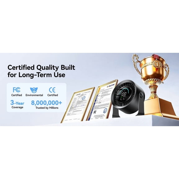 Desktop Cooling Fan with LED Digital Display & Humidifier, USB Rechargeable, Adjustable Wind Speed & Tilt Angle, Quiet Personal Desk Fan for Home, Office, Bedroom, Study and Dorm