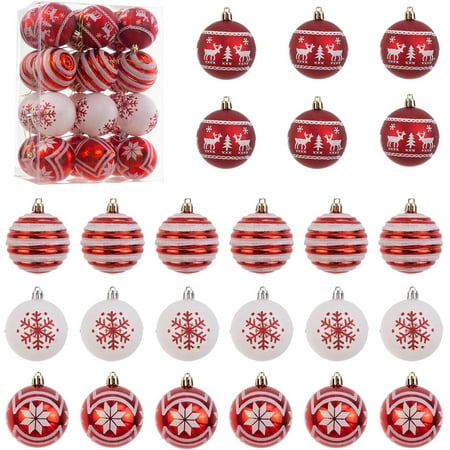 HadinEEon Christmas Ball Ornaments, 24pcs Christmas Tree Decorations, 2.36" Xmas Hanging Balls (Red)