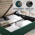 thumbnail image 3 of Upholstered Bed Frame with Palm-Shape Headboard, 750N Hydraulic Lift Storage Bed with Soft Velvet Fabric, 14 Wooden Slats, 8.26" Under-Bed Storage Space, Noise-Free Design, Available in, Green, Full, 3 of 7