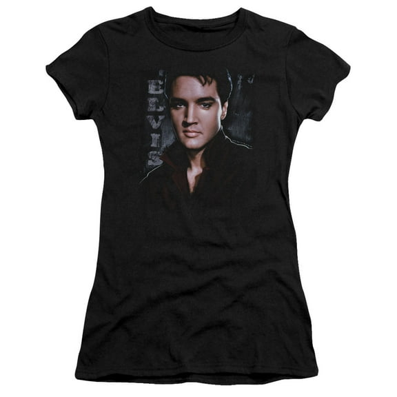 Trevco ELV287-JS-1 Elvis Presley & Tough Juniors Sheer Cap Short Sleeve T-Shirt, Black - Small