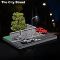 thumbnail image 6 of Diorama 1:64 Car Garage Model LED Lighting City Street Coner Parking Lot Scene Display Model, Car Garage Road Scene Model Display Case, Die-Cast Car Display Collection Storage Toys, 6 of 10