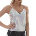 thumbnail image 2 of Shiny Metallic Crop Camisole Tops for Women V Neck Spaghetti Strap Sparkly Holographic Cami Tank Tops Disco Party Clubwear, 2 of 4