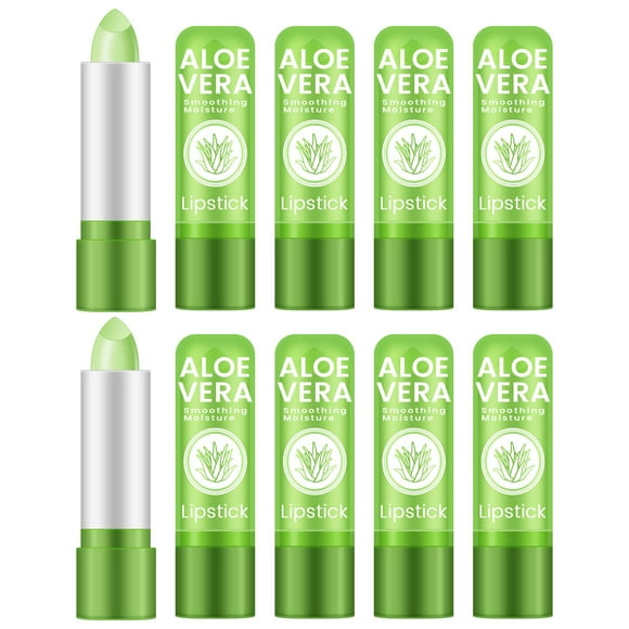 Ownest 10 paquetes de lápiz labial de aloe vera de larga duración, nutritivo y calmante, bálsamo labial, hidratante, temperatura mágica, cambio de color, lápiz labial, cuidado de los labios, embalaje