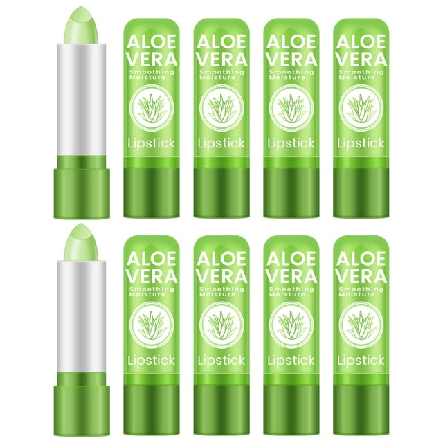 Ownest 10 paquetes de lápiz labial de aloe vera de larga duración, nutritivo y calmante, bálsamo labial, hidratante, temperatura mágica, cambio de color, lápiz labial, cuidado de los labios, embalaje