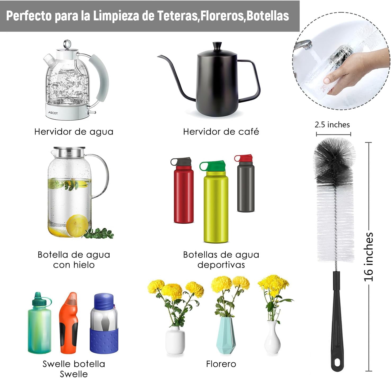8-Pack Bottle Brushes with Straw Cleaner, Multifunctional Bottle Washing Brush with Hanging Hole, Suitable for Cleaning Bottles, Baby Bottles, Thermoses, and Caps
