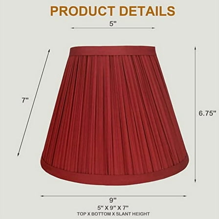 Urbanest Set of 2 Pleated Softback Lamp Shade, Faux Silk, 5-inch by 9-inch by 7-inch, Burgundy, Spider Fitter