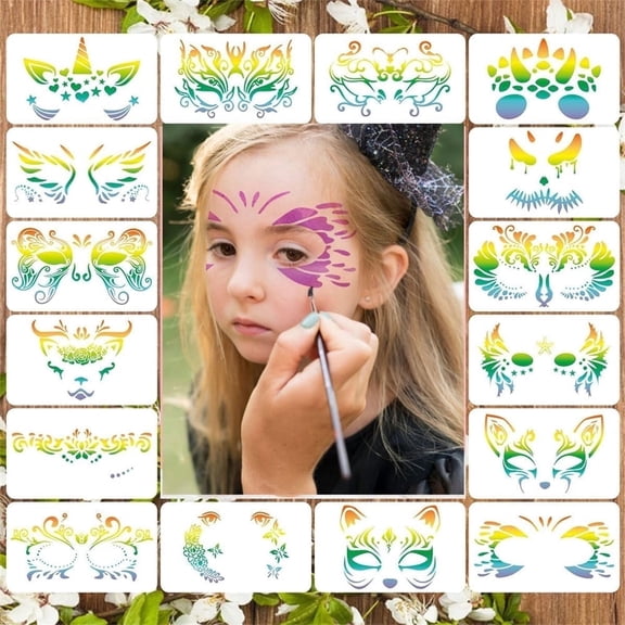16 Pcs Stage Face Paint Stencils,Mask Painting Templates,Reusable Body Painting Stencils,Washable Facial Makeup Design Tools,for Kids Holiday Birthday Party Halloween