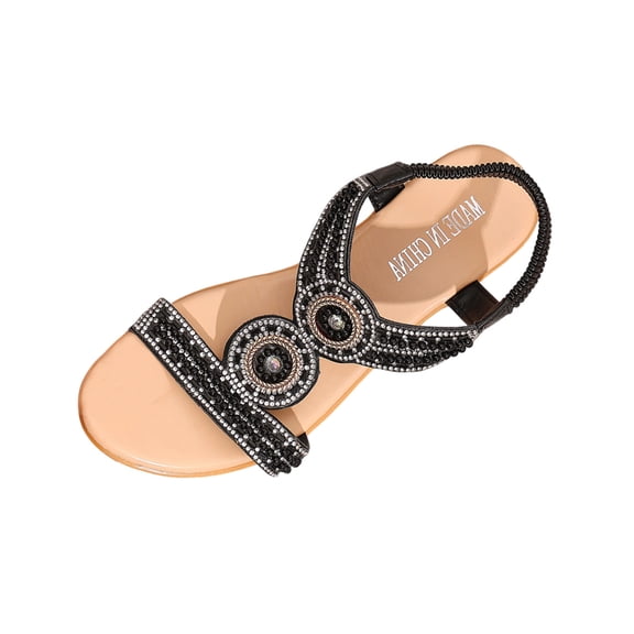 hoksml Women's Rhinestone Wedge Sandals Open Toe Elastic Slingback 2.16 Inch Wedge Summer Dressy Shoes