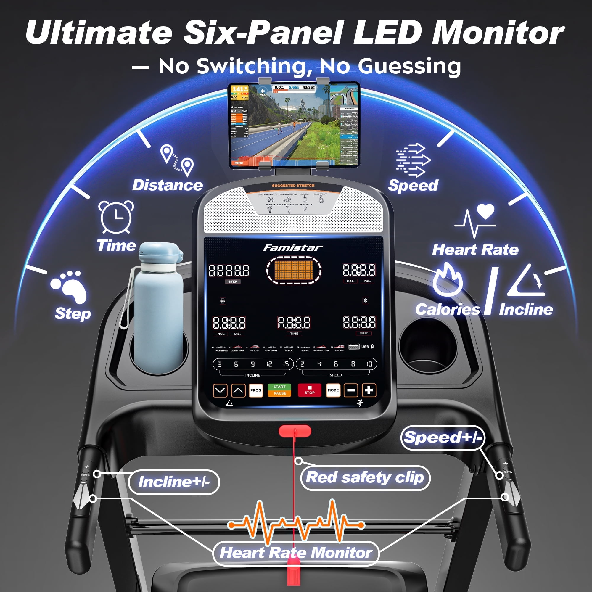 Smart Folding Treadmill with 20-Level Auto Incline, 0.6–12 MPH Speed, Quiet Performance Motor, Step Tracking, LED Display for Home Use