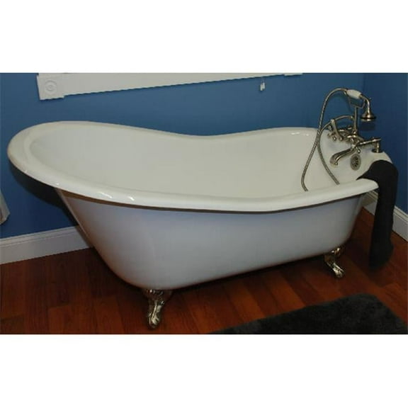 ST61-7DH-BN Cast Iron Slipper Clawfoot Tub 61 x 30 in. with 7 in. Deck Mount Faucet Drillings and Brushed Nickel Feet