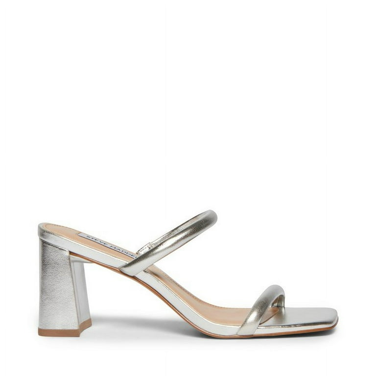靴 Ribbon Mule Sandal silver 38 Steve Madden Lilah Silver Slip On Squared Open Toe Block