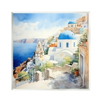 Stupell Industries Santorini City Landscape Travel & Places Painting Unframed Art Print Wall Art, 12 x 12