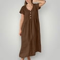 thumbnail image 6 of Tauxra V-Neck Short Sleeve Long Shirt Dress with Pockets for Women Solid Color Summer Casual, 6 of 9