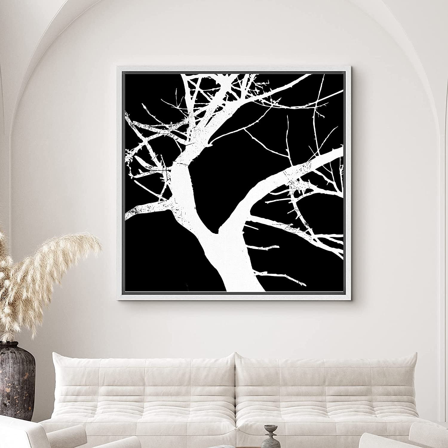 PixonSign Framed Canvas Print Wall Art Curved Tree Branches on Black